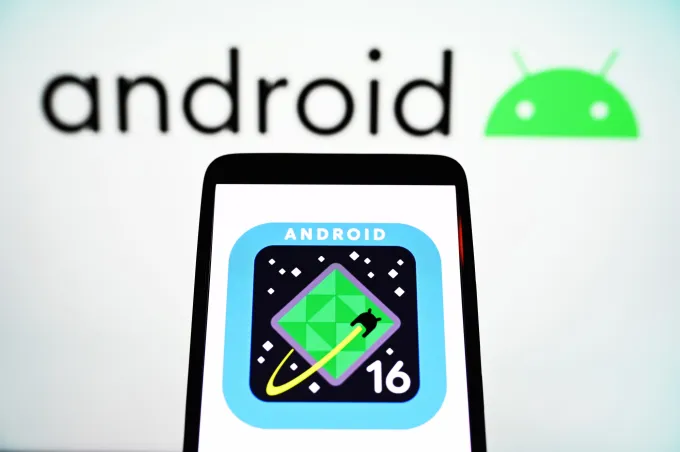 Captured here is the Android 16 logo, looking sleek on a smartphone screen.